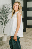 Camellia Split Neck Embroidered Tank in Off White