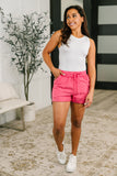 For the Love of the Game Mineral Wash Shorts in Fuchsia