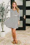 Haute Mess Scooped Hem Casual Dress in Black and White Striped