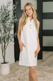 High Tide High Neck Embossed Sleeveless Dress in Off White