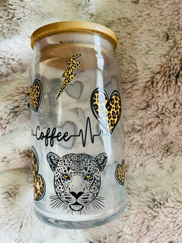Cheetah Coffee Glass Can Libbey Cup