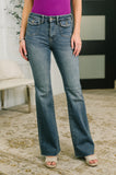 Jackie Mid Rise Flare Jean with Front Flap Pockets
