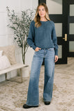 Just For Me Henley Brushed Pullover in Dusty Blue