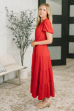 Keep You Coming Balloon Sleeve Tiered Dress in Red