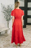 Keep You Coming Balloon Sleeve Tiered Dress in Red