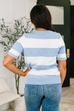 Known for a While Knit Blouse in White and Blue