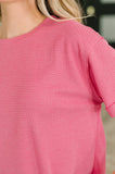 Leave It to Me Waffle Knit Relaxed Tee in  Pink