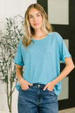 Leave It to Me Waffle Knit Relaxed Tee in Teal