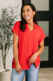 Lizzy Bloom Split Neck Blouse in Red