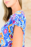 Lizzy Cap Sleeve Top in Blue and Magenta Ikat
