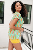 Lizzy Cap Sleeve Top in Lime and Emerald Multi Stripe