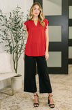Lizzy Flutter Sleeve V-Neck Blouse in Red