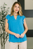 Lizzy Flutter Sleeve V-Neck Blouse in  in Aqua