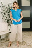 Lizzy Flutter Sleeve V-Neck Blouse in  in Aqua