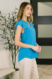 Lizzy Flutter Sleeve V-Neck Blouse in  in Aqua