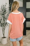 One Piece at a Time V-Neck Short Sleeve Top in Coral