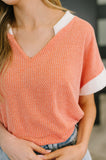 One Piece at a Time V-Neck Short Sleeve Top in Coral