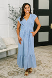 Only Chance Pleated Smock Waist Maxi Dress in Blue