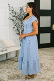 Only Chance Pleated Smock Waist Maxi Dress in Blue