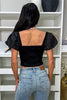 Paint The Town Zipper Knit Puff Sleeve Top