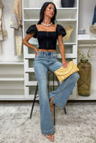 Paint The Town Zipper Knit Puff Sleeve Top