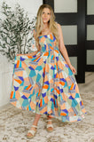 Paint Me Pretty Square Neck Dress in Lime, Blue and Tangerine