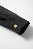 Black Solid Color Textured Buttoned Turn Down Collar Shirt