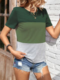 Color Block Round Neck Short Sleeve T-Shirt