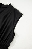 Black Sleeveless Zipped Front V Neck Shirred Waist Maxi Dress