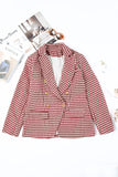 Houndstooth Collared Neck Double-Breasted Blazer