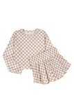 Khaki Checkered Long Sleeve Crop Top High Waist Skort 2pcs Set