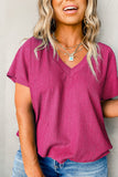 Bright Pink Textured V Neck Bubble Hem Plus Top