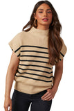 Parchment Striped Ribbed Knit High Neck Sweater