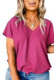 Bright Pink Textured V Neck Bubble Hem Plus Top