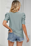 Eyelet Round Neck Puff Sleeve T-Shirt