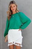 Round Neck Ruff Sleeve Blouse