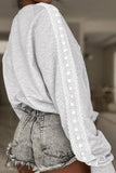 Light Grey Lace Patchwork Raglan Sleeve Crew Neck Sweatshirt