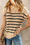 Parchment Striped Ribbed Knit High Neck Sweater