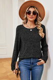 Ribbed Round Neck Long Sleeve T-Shirt