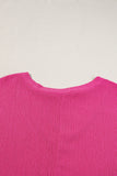 Bright Pink Textured V Neck Bubble Hem Plus Top