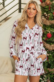 White Christmas Deer Printed Shirt and Shorts Lounge Set