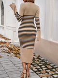 Striped V-Neck Long Sleeve Sweater Dress