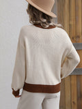 Contrast Trim Drop Shoulder Pullover Sweater