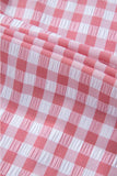 Pink Gingham Print Chest Pockets Buttoned Collared Shirt