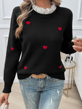 Lace Detail Heart Long Sleeve Sweater