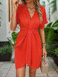 Perfee Ruched High-Low Short Sleeve Dress