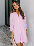 Button Up Collared Neck Long Sleeve Shirt Dress