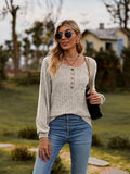 Round Neck Button-Down Long Sleeve Tee