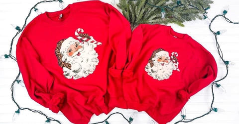 PREORDER: Matching Cheetah Santa Sweatshirt in Youth Sizes