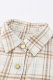 Khaki Plaid Pattern Buttoned Shirt Coat with Slits